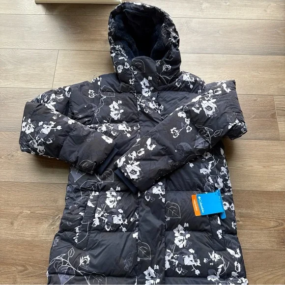 Women’s Size Small Columbia Boundless Days Print Long Down Jacket Blue Floral - Picture 2 of 9